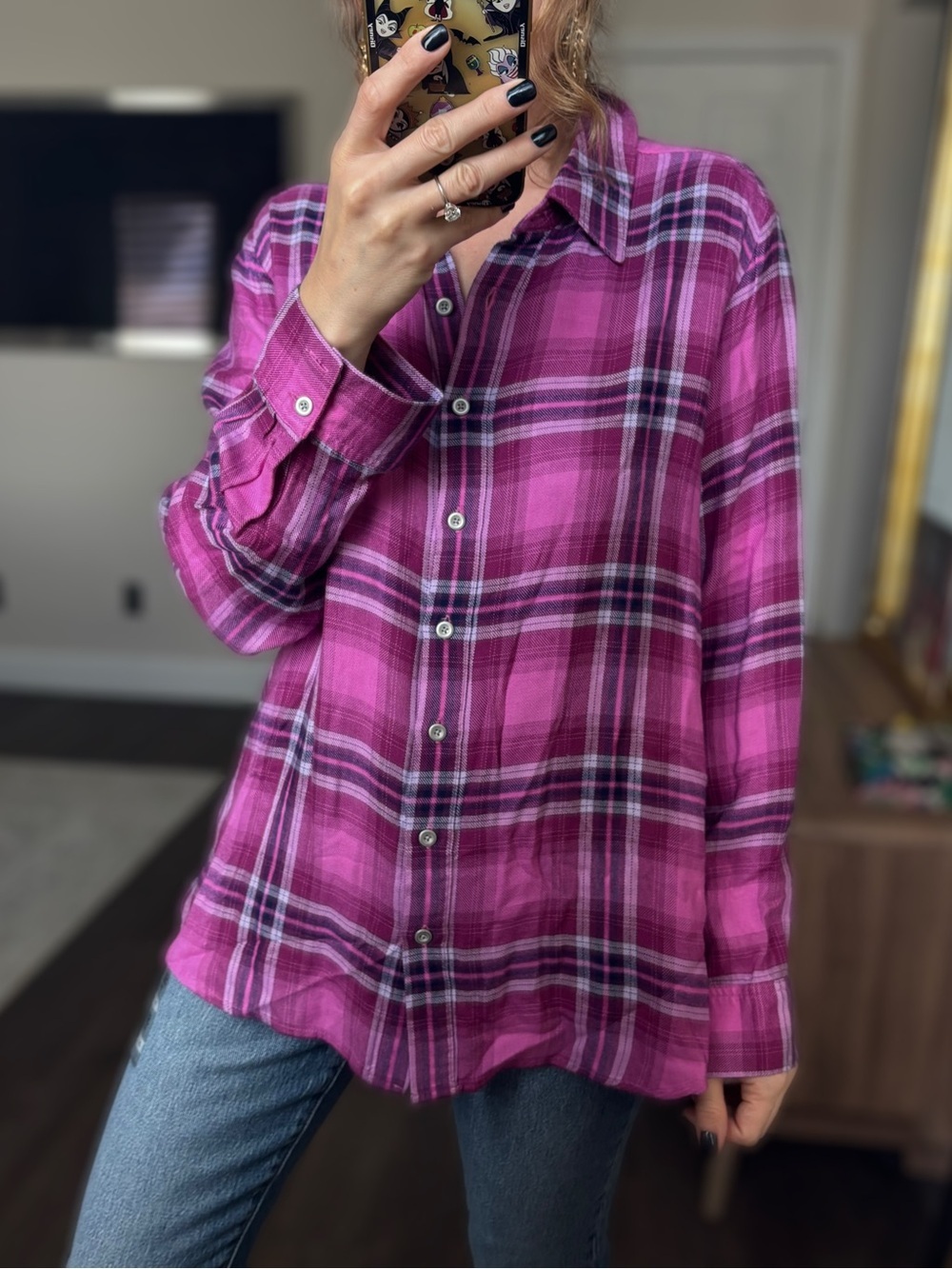 Allison Daley Fuchsia Plaid Button-Down Shirt Sz M